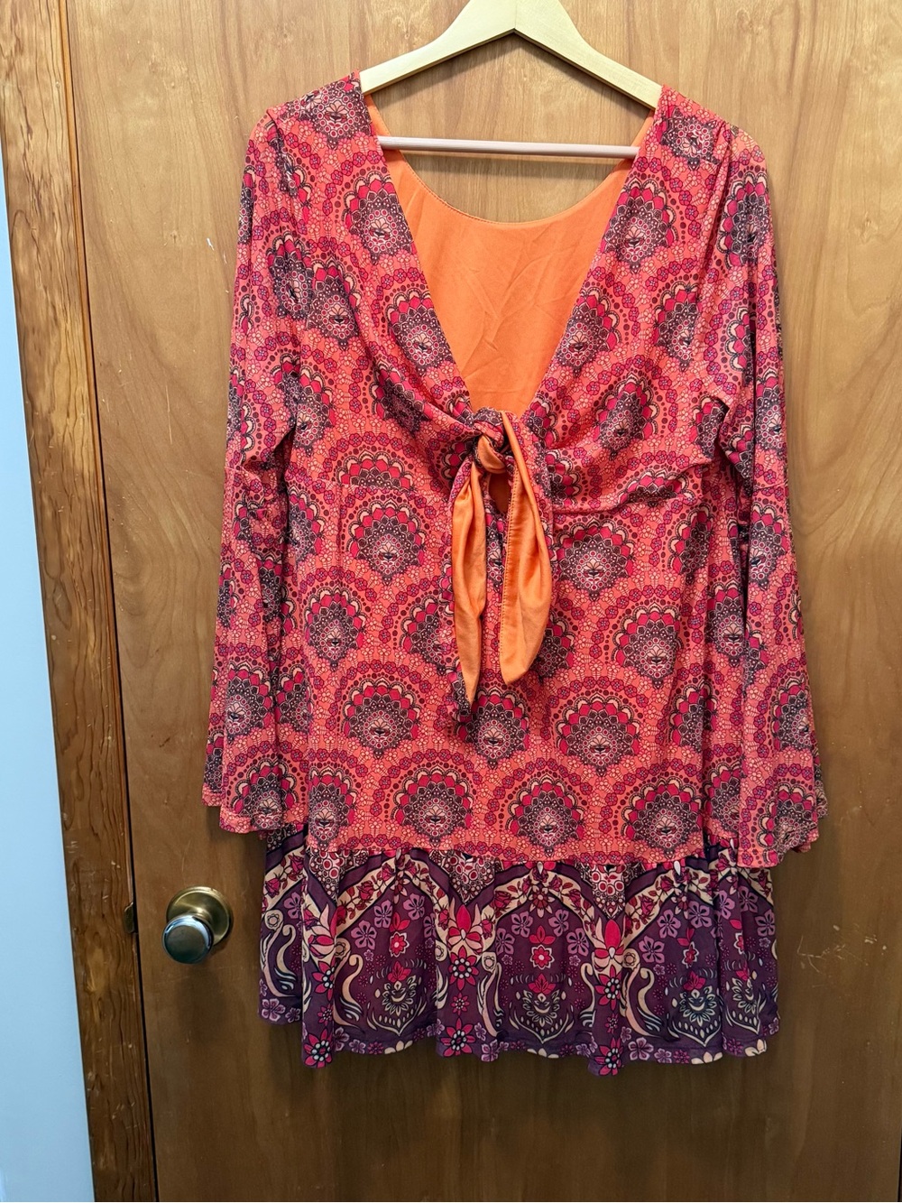 SHEIN Orange and Purple Tie-Front Mini Dress